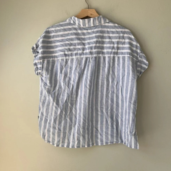 Striped‎ Linen Blend Short Sleeve Button-Up Shirt By Sanctuary Size M - Picture 4 of 4